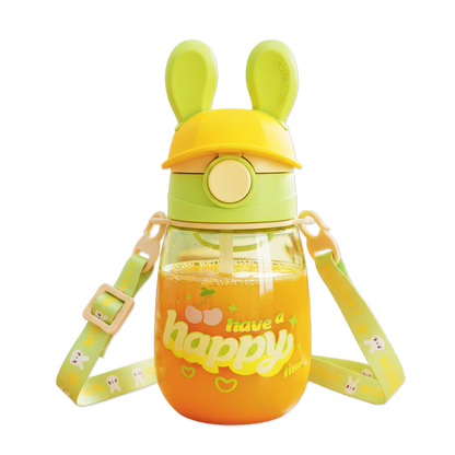 Termo Conejo Happy 550ml con Hélice Giratoria - Pitillo Retráctil y Correa Ajustable