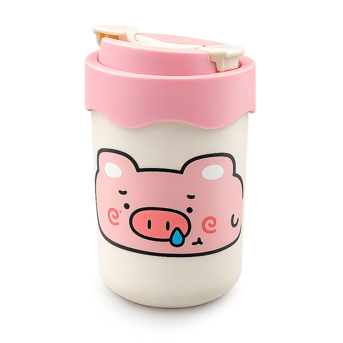 Termo con Diseño de Cerdito 300ml - Doble Función Pitillo y Directo