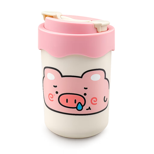 Termo con Diseño de Cerdito 300ml - Doble Función Pitillo y Directo