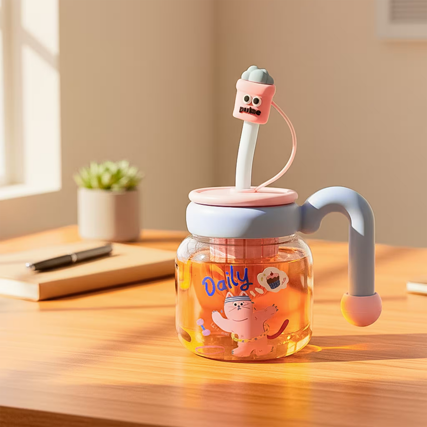 Botella de Vidrio 750ml con Pitillo e Infusor - Asa Portátil y Pata a Prueba de Fugas