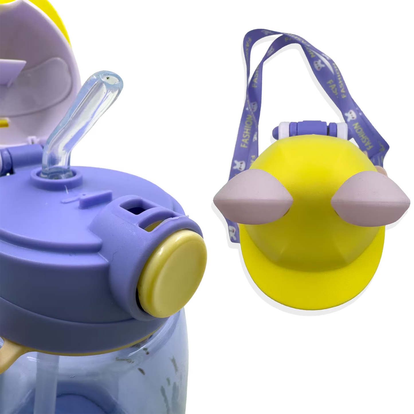 Termo Conejo Happy 550ml con Hélice Giratoria - Pitillo Retráctil y Correa Ajustable