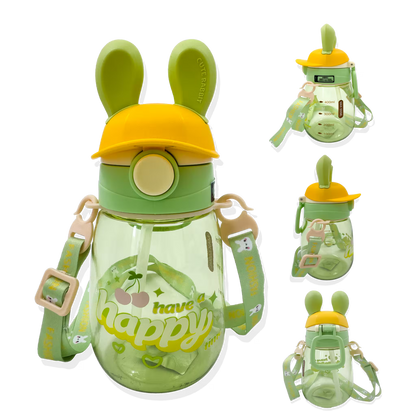 Termo Conejo Happy 550ml con Hélice Giratoria - Pitillo Retráctil y Correa Ajustable