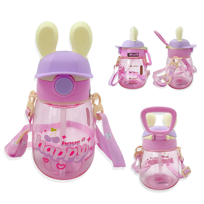 Termo Conejo Happy 550ml con Hélice Giratoria - Pitillo Retráctil y Correa Ajustable