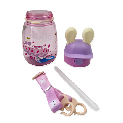 Termo Conejo Happy 550ml con Hélice Giratoria - Pitillo Retráctil y Correa Ajustable