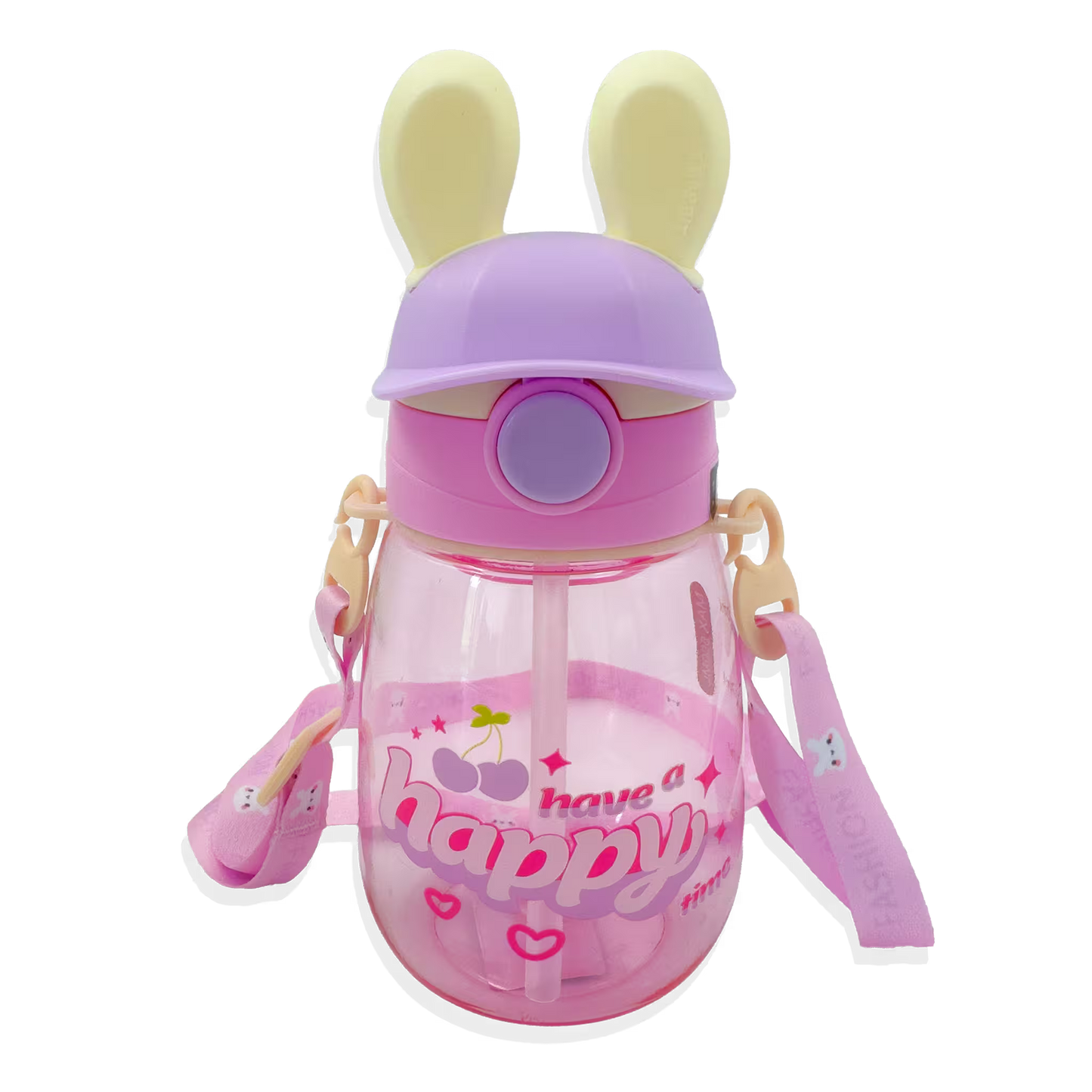 Termo Conejo Happy 550ml con Hélice Giratoria - Pitillo Retráctil y Correa Ajustable