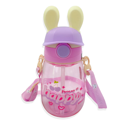 Termo Conejo Happy 550ml con Hélice Giratoria - Pitillo Retráctil y Correa Ajustable