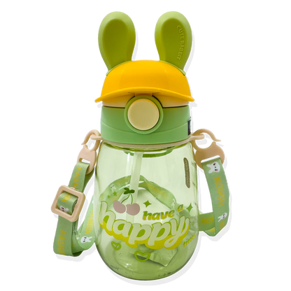 Termo Conejo Happy 550ml con Hélice Giratoria - Pitillo Retráctil y Correa Ajustable