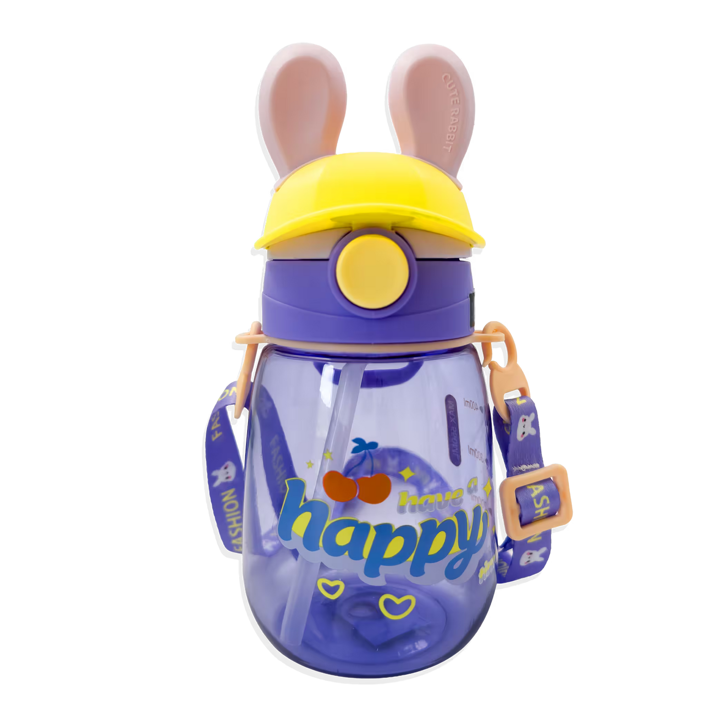 Termo Conejo Happy 550ml con Hélice Giratoria - Pitillo Retráctil y Correa Ajustable