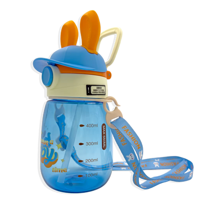 Termo Conejo Happy 550ml con Hélice Giratoria - Pitillo Retráctil y Correa Ajustable