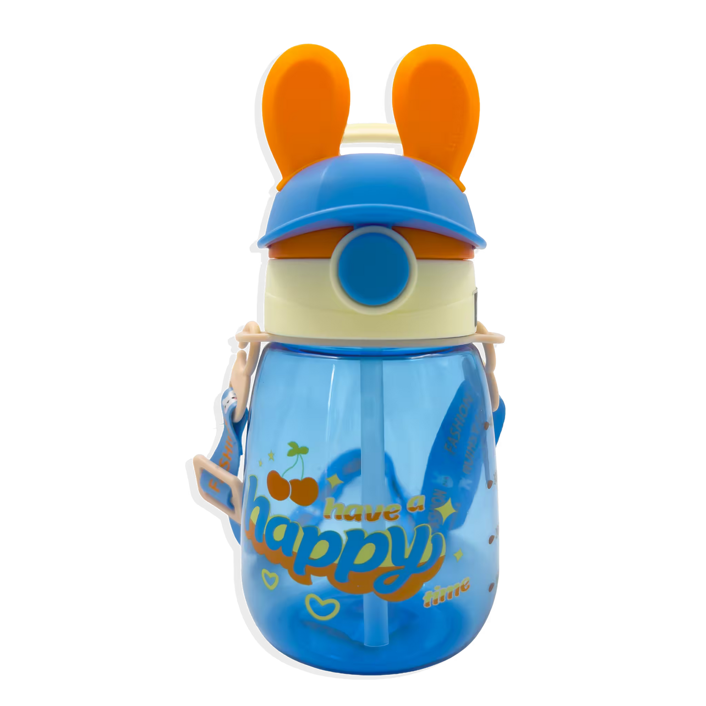 Termo Conejo Happy 550ml con Hélice Giratoria - Pitillo Retráctil y Correa Ajustable