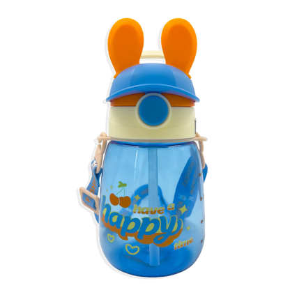 Termo Conejo Happy 550ml con Hélice Giratoria - Pitillo Retráctil y Correa Ajustable