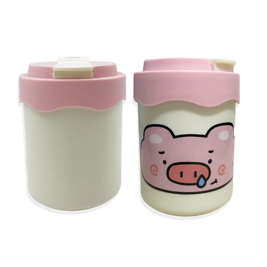 Termo con Diseño de Cerdito 300ml - Doble Función Pitillo y Directo