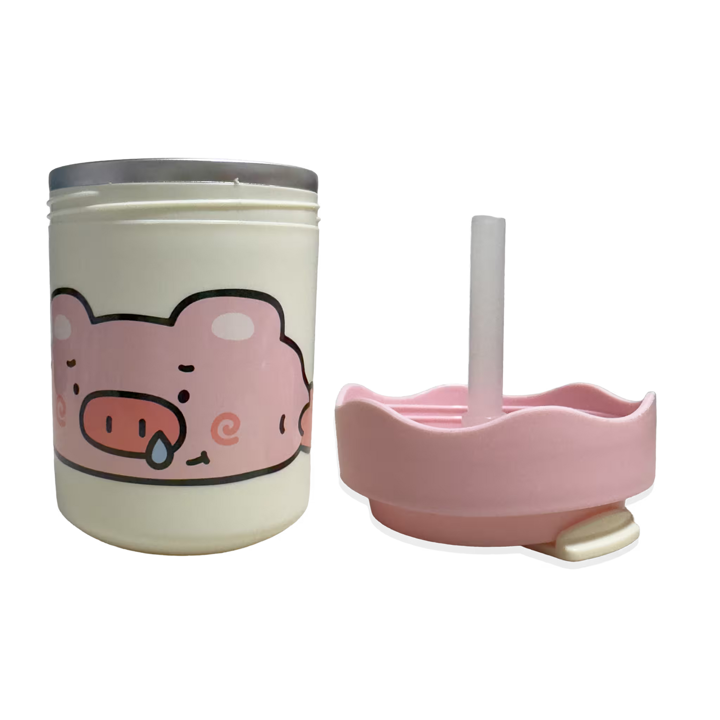 Termo con Diseño de Cerdito 300ml - Doble Función Pitillo y Directo