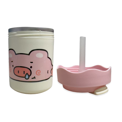 Termo con Diseño de Cerdito 300ml - Doble Función Pitillo y Directo