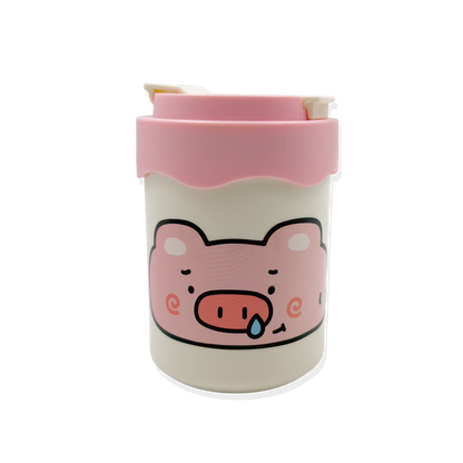 Termo con Diseño de Cerdito 300ml - Doble Función Pitillo y Directo