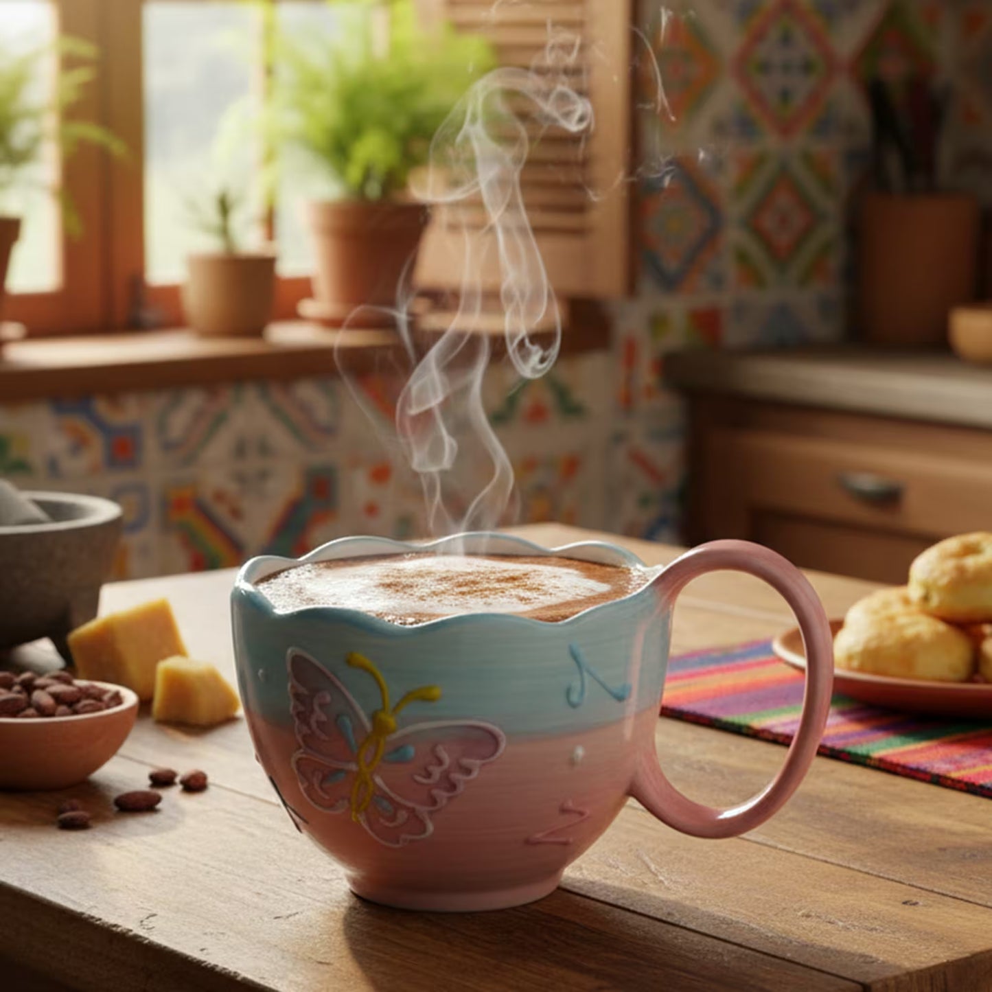 Mug Grande de Porcelana Pintada a Mano | Capacidad 500ml MARIPOSA