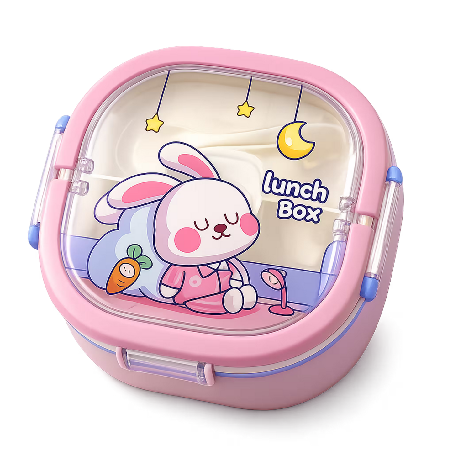 Lonchera Diseño Conejo y Pato en Acrílico - 3 Compartimentos con Cubiertos Incluidos