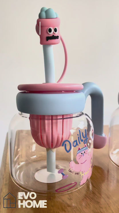 Botella de Vidrio 750ml con Pitillo e Infusor - Asa Portátil y Pata a Prueba de Fugas