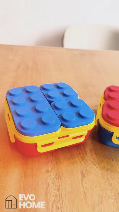 Lonchera Tipo Lego 3 Compartimentos - 900ml con Cuchara Incluida