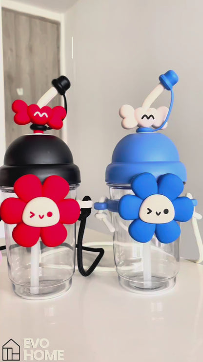 Termo con Diseño de Flor 750ml - Pitillo de Silicona Grado Alimenticio